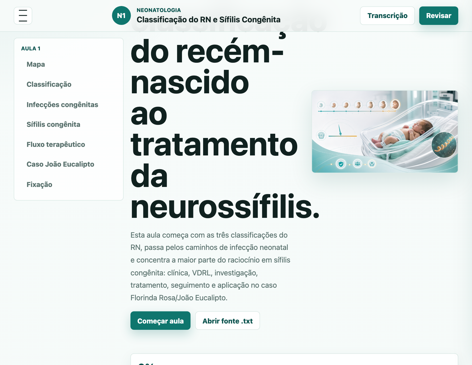 Aula de sífilis congênita com foto de recém-nascido